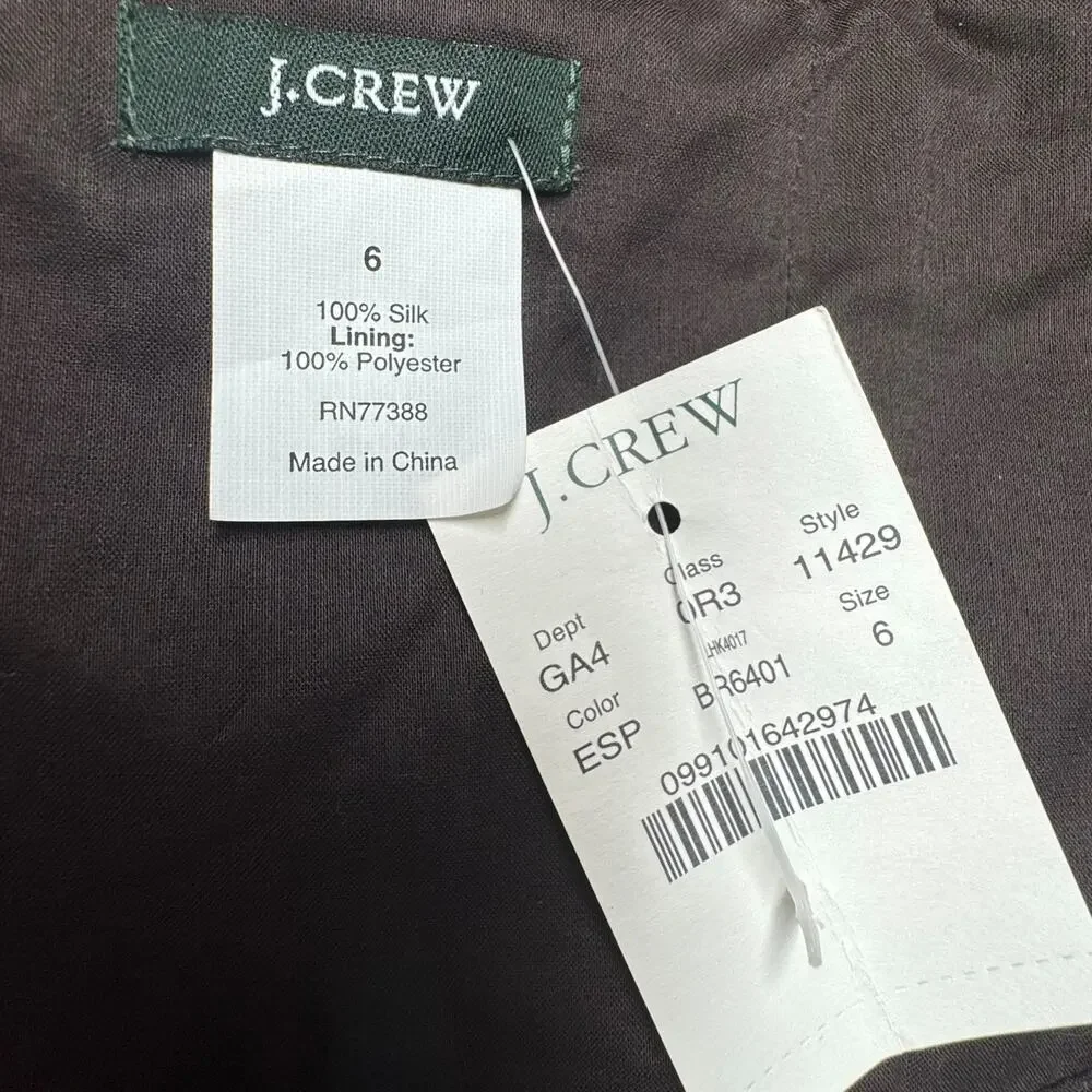 J.Crew Silk Chiffon Whitney Strapless Gown Dress Espresso Brown 6
